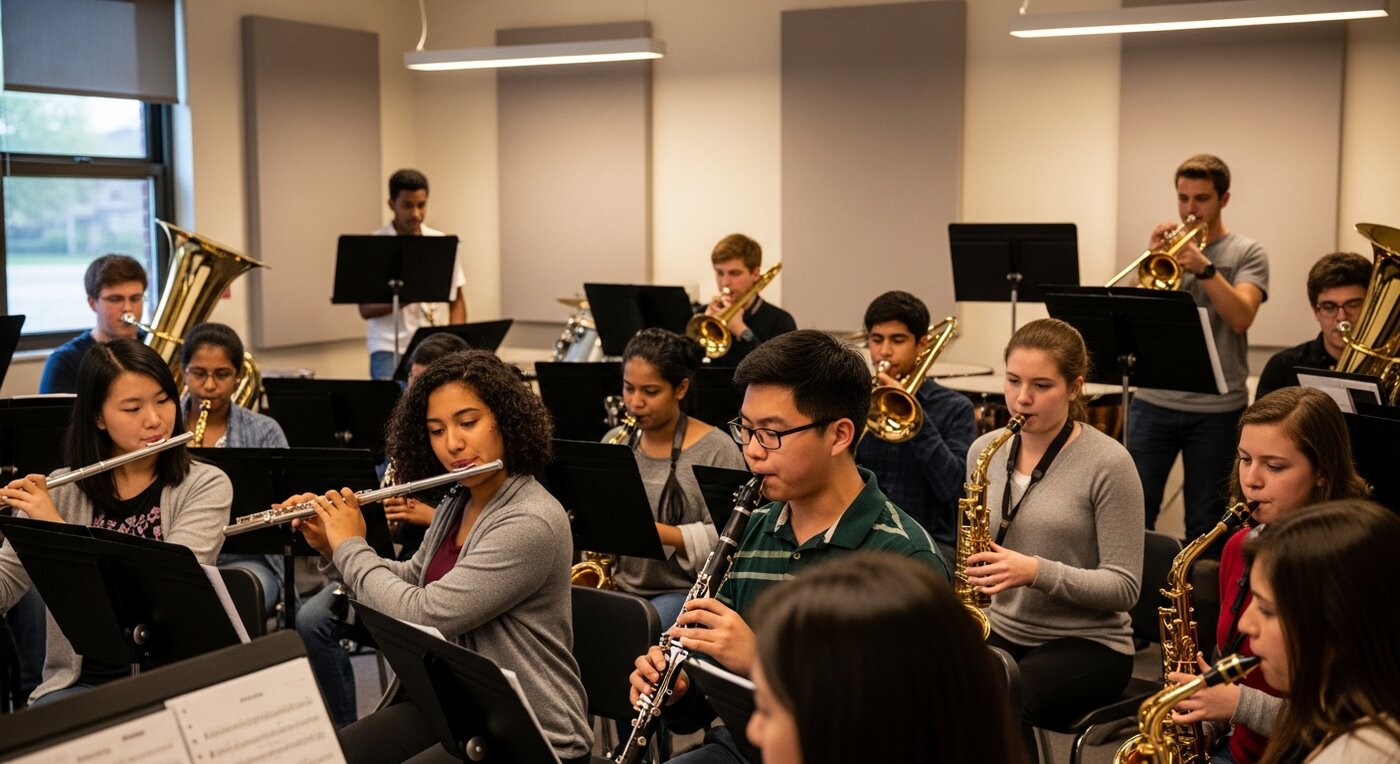 Concert band practice session