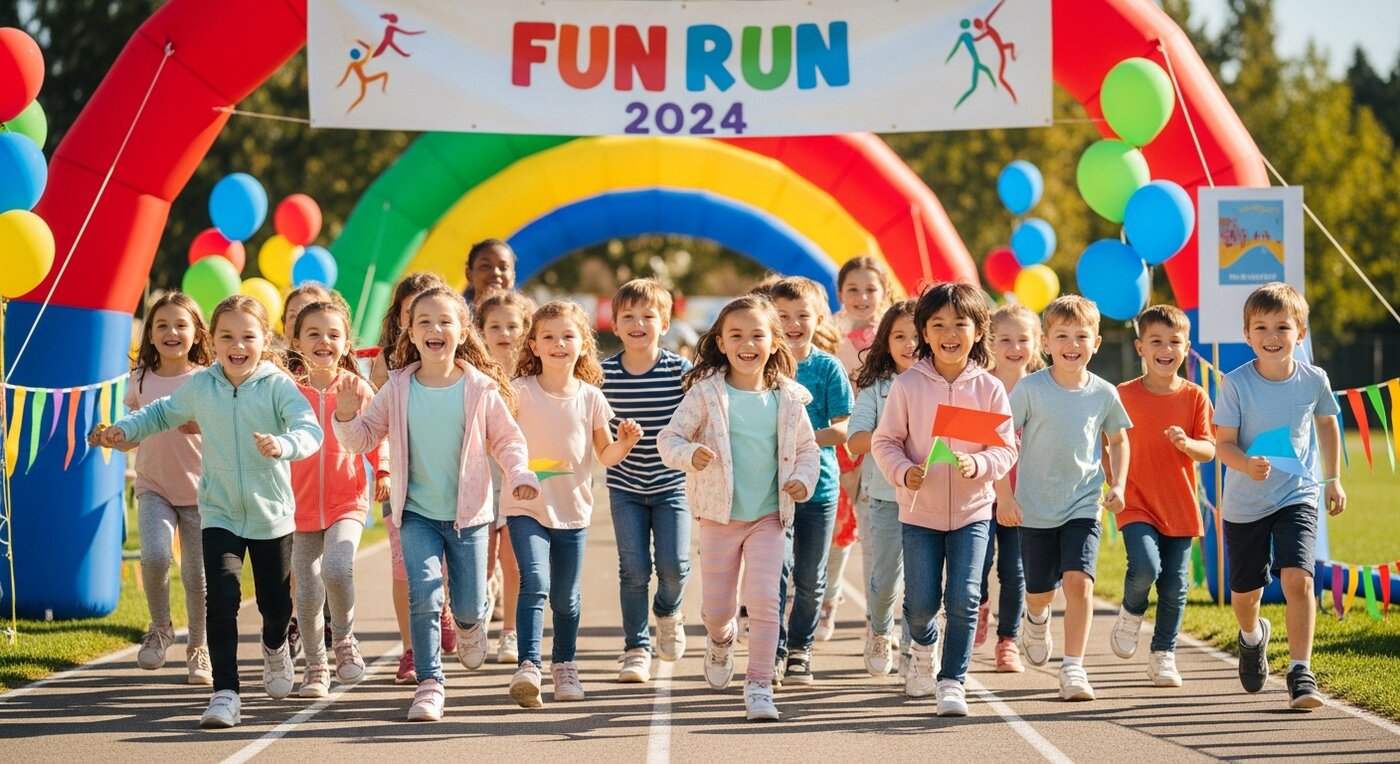 Elementary school children at walk-a-thon event
