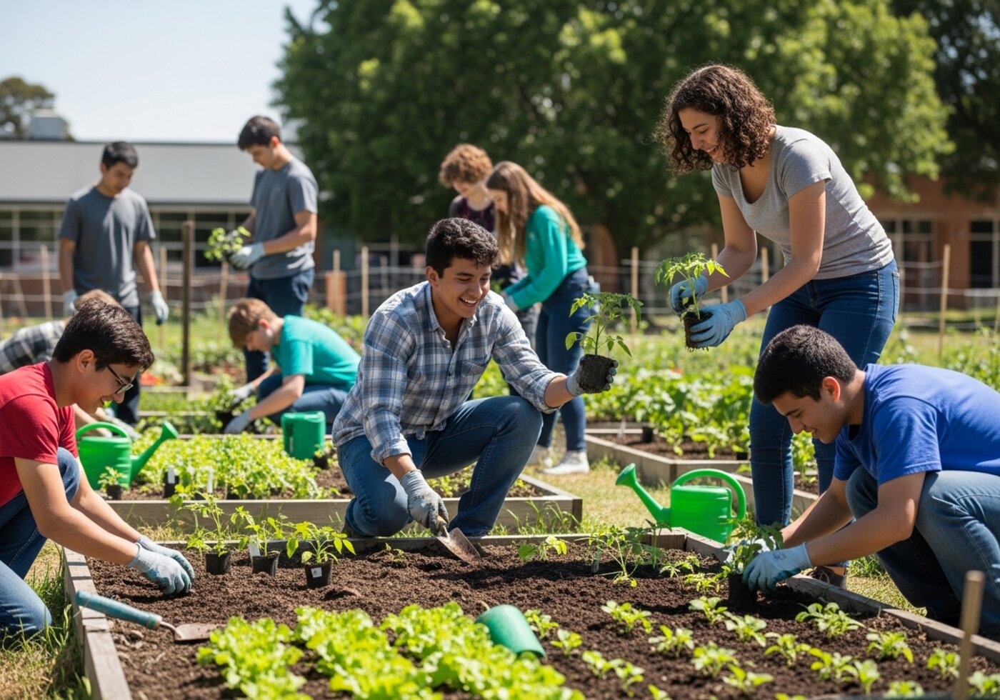 FFA students school garden