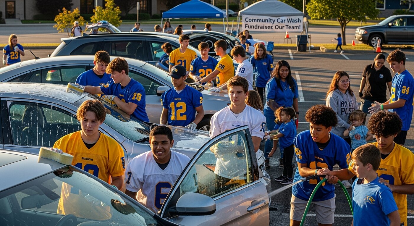 Football team car wash fundraiser
