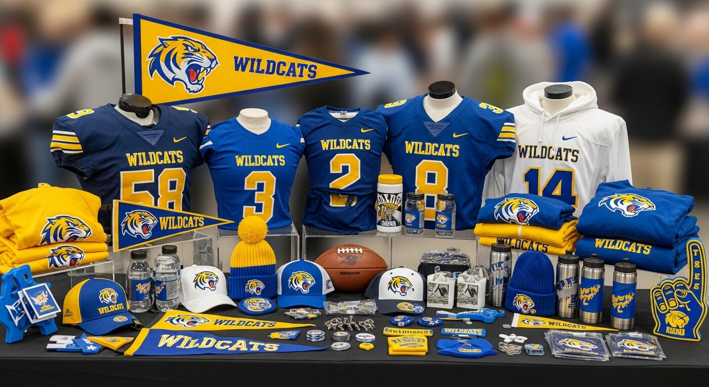 Football team merchandise display