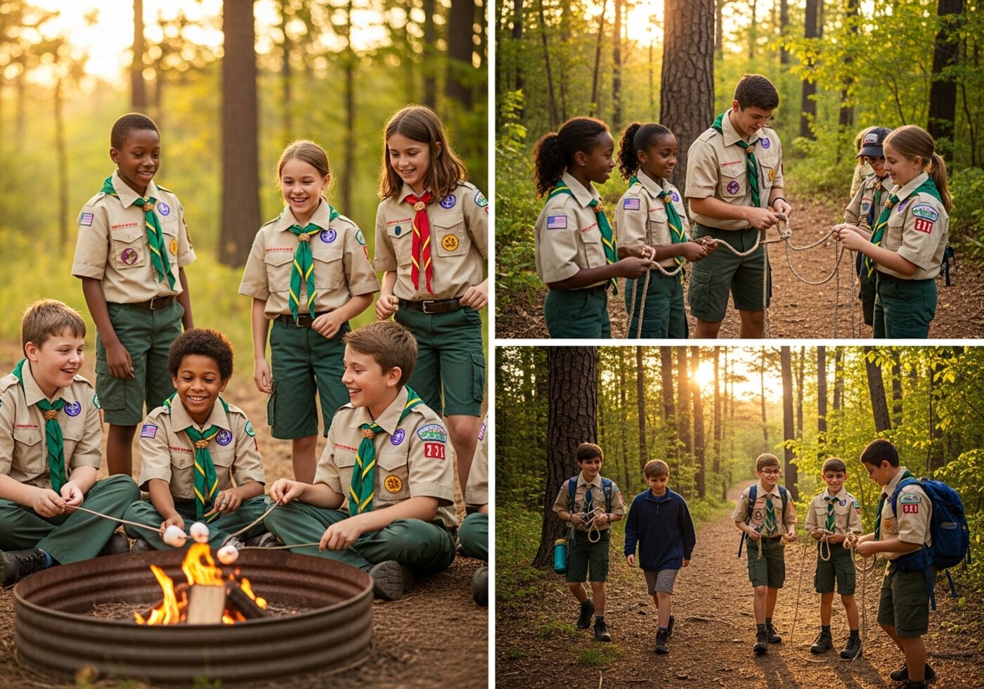 Middle school students participating in boy scouts activities
