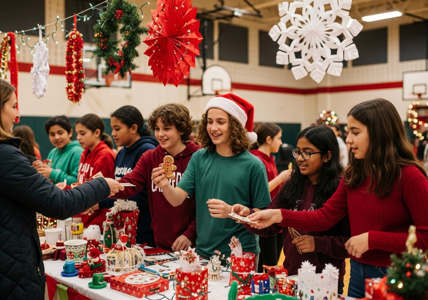 Middle school students at Christmas fundraiser